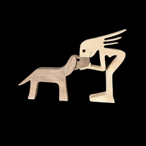 Wooden Dog & Human Engraved Figurine NWOT - Picture 7 of 7